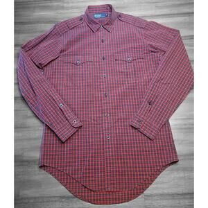 VTG Ralph Lauren Western Americana Cowboy Red Plaid Shirt Mens M RARE Ranch Wear
